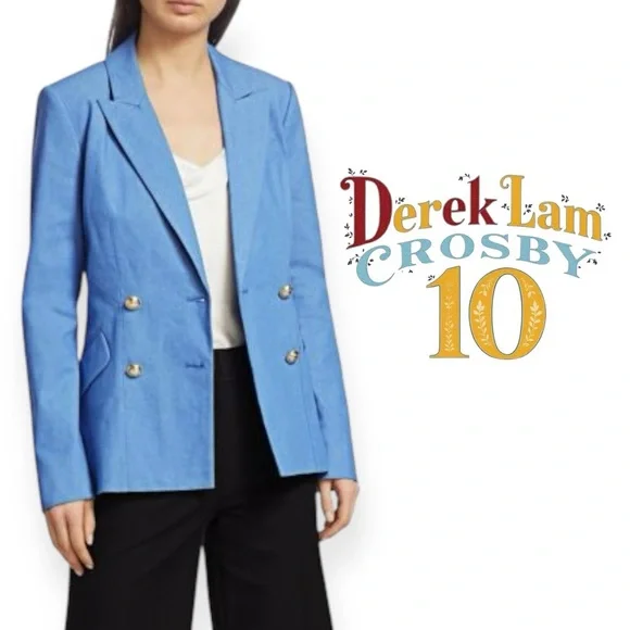 DEREK LAM 10 CROSBY
Rodeo Double-Breasted Stretch-Cotton Light Blue Denim Blazer - Picture 3 of 10